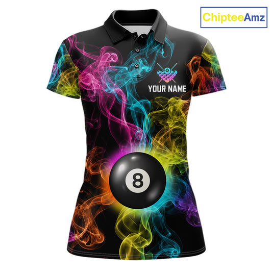 Personalized Colorful Smoke 8 Ball Pool Billiard Shirt For Women Custom Billiard Rack Team Jersey NYN3142