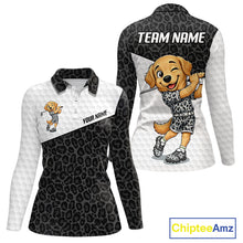 Load image into Gallery viewer, Golden retriever golf shirt with black leopard pattern funny golf polo for women