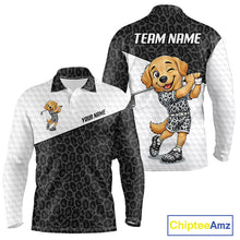 Load image into Gallery viewer, Golden retriever golf shirt with black leopard pattern funny golf polo long sleeve for men