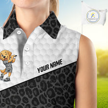 Load image into Gallery viewer, Golden retriever golf shirt with black leopard pattern funny golf polo for women