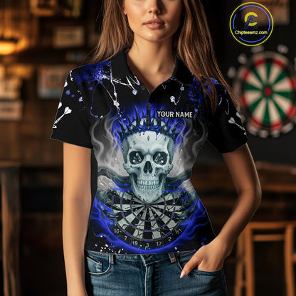 Grey Blue Smoke Crown Skull Dartboard Custom Women Polo Dart Shirt Splatter Dart Jerseys NYN1774