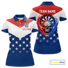 Load image into Gallery viewer, Blue And Red Dartboard Patriotic Dart Polo Shirts For Women Custom Dart Team Jerseys NYN2729