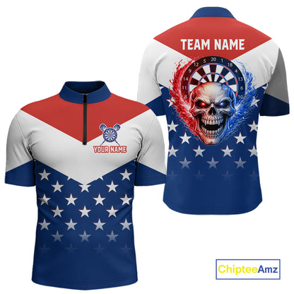 Blue And Red Dartboard Patriotic Dart Quarter-Zip Shirts For Men Custom Dart Team Jerseys NYN2729