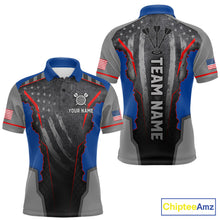 Load image into Gallery viewer, Grunge American flag darts polo shirt for men patriotic dart team jersey