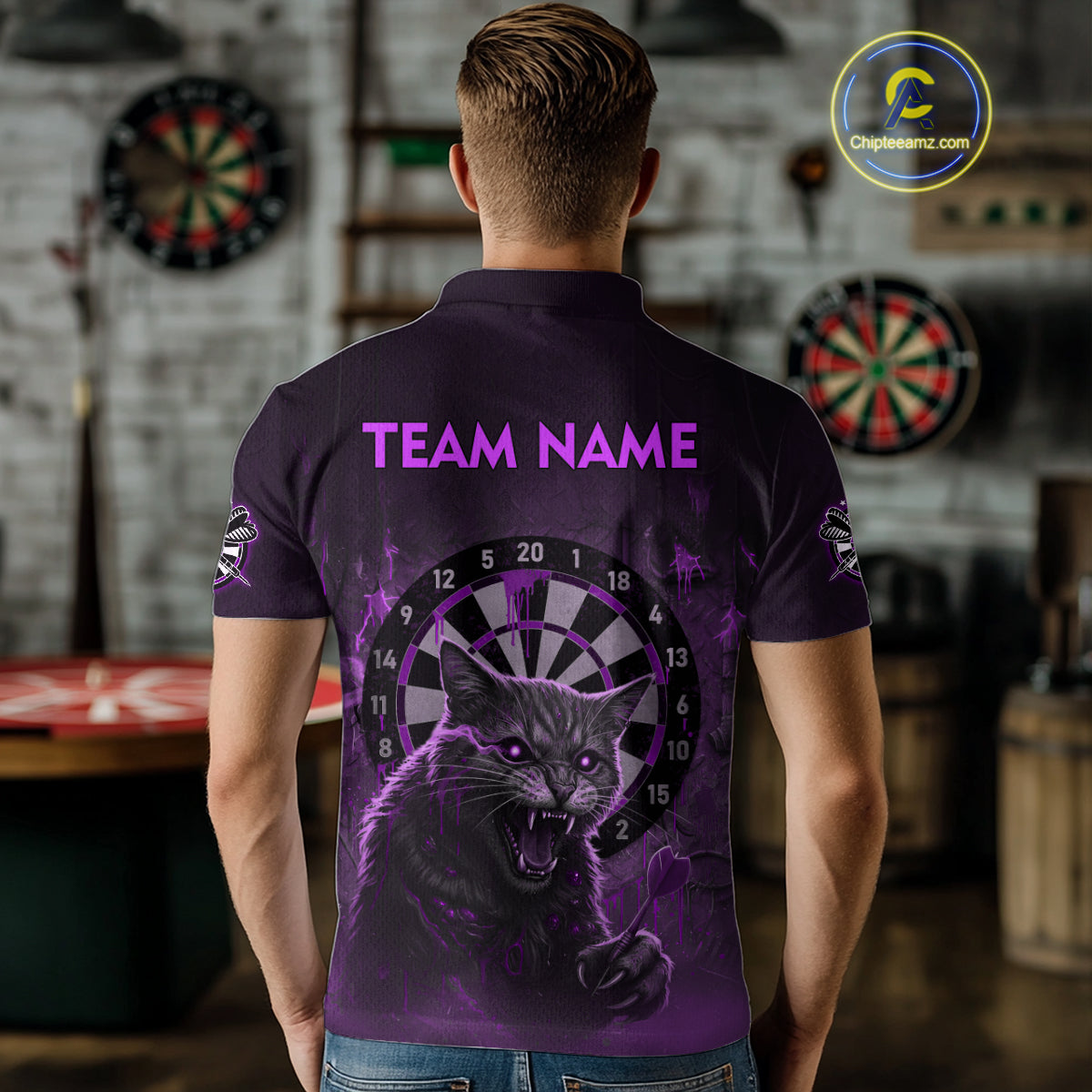 Funny Cat Purple Dripping Dartboard Custom Women Polo Darts Shirt Outfits Darts Jersey NYN1802