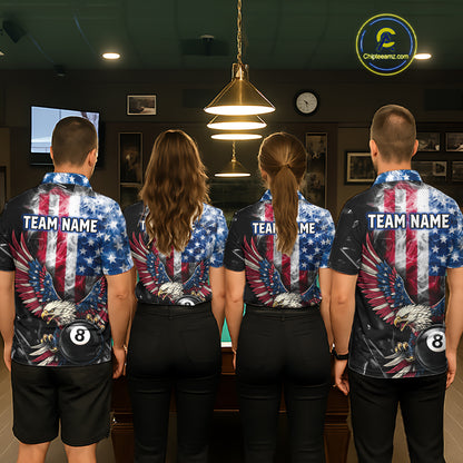 US Flag Smoke Eagle 8 Ball Pool Billiard Shirt For Men Custom Broken Glass Billiard Team Attire NYN2743