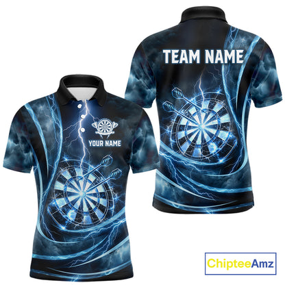 Personalized Thunder Darts Polo & 1/4-Zip Shirt For Men Lightning Dark Blue Dart Attire Jerseys NYN2955