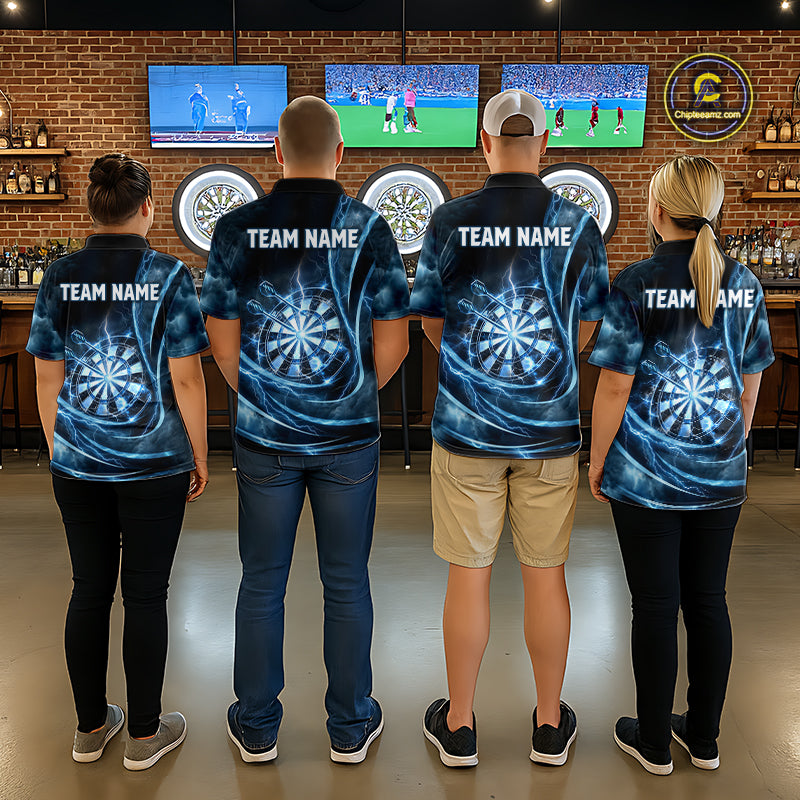 Personalized Thunder Darts Polo & 1/4-Zip Shirt For Men Lightning Dark Blue Dart Attire Jerseys NYN2955