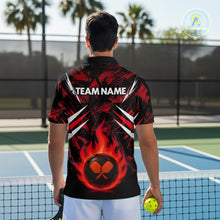 Load image into Gallery viewer, Custom Red Grunge Fire Flame Pickleball Ball &amp; Paddle T-Shirt For Men Outfits Pickleball Jersey NYN2576