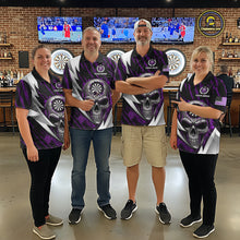 Load image into Gallery viewer, Silver Skull Purple Grunge US Flag Men Darts Polo Shirt Custom Name Dart League Jerseys NYN2062