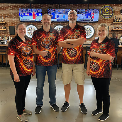 Red Flaming Tiger Thunder Dartboard Women Darts Quarter-Zip Shirt Custom Funny Darts Team Jersey NYN2610