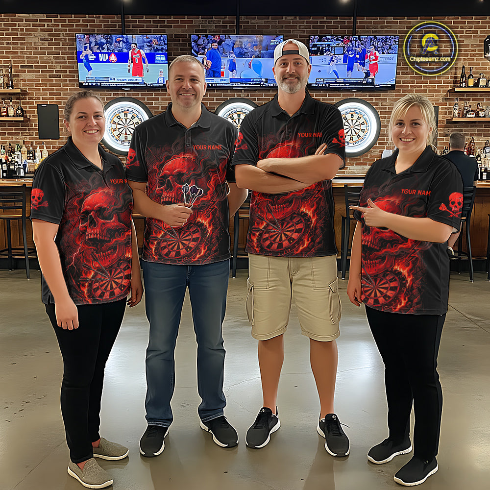 Fire Flame Skull Red Grunge Dartboard Custom Dart Polo Shirt For Men Dart League Jerseys NYN2092
