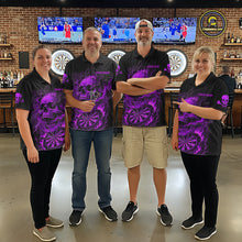 Load image into Gallery viewer, Fire Flame Skull Purple Grunge Dartboard Custom Dart Quarter-Zip Shirt For Women Dart League Jerseys NYN2093