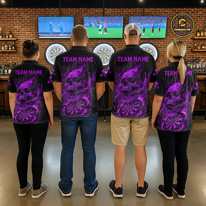 Fire Flame Skull Purple Grunge Dartboard Custom Dart Polo Shirt For Women Dart League Jerseys NYN2093