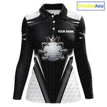 Load image into Gallery viewer, Custom Crown Claws Golf Ball Team Attire White And Black Golf Ball Pattern Polo Shirts For Women NYN3177