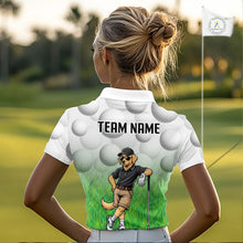 Load image into Gallery viewer, Funny Womens Golf Polo Shirt Custom Golden Retriever Golfer Grass Pattern Golf Team Outfits NYN3396