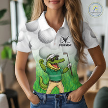 Load image into Gallery viewer, Funny Womens Golf Polo Shirt Custom Alligator Golfer Grass Pattern Golf Team Outfits NYN3397