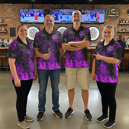 Fire Flames Darts Dragon Purple Dart Polo Shirts For Women  Personalized Team Dart Jerseys NYN2105