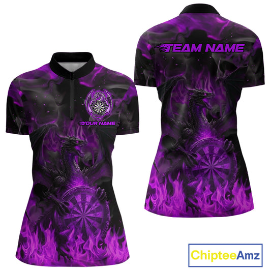 Fire Flames Darts Dragon Purple Dart 1/4-Zip Shirts For Women Personalized Team Dart Jerseys NYN2105