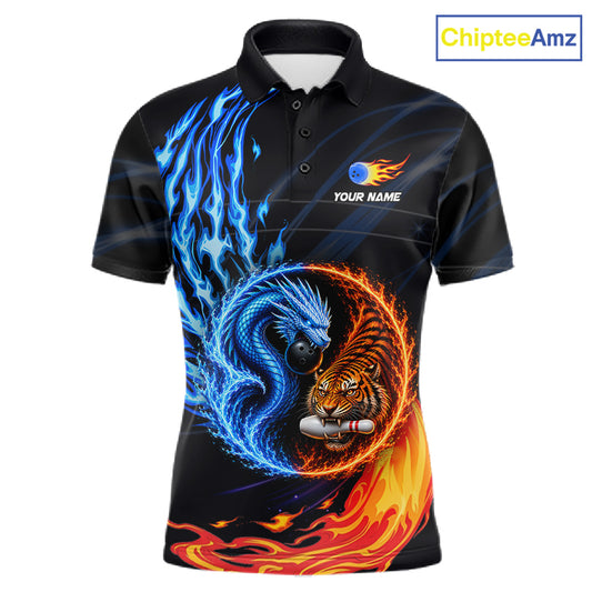 Dragon Tiger men's bowling polo, custom bowling league apparel