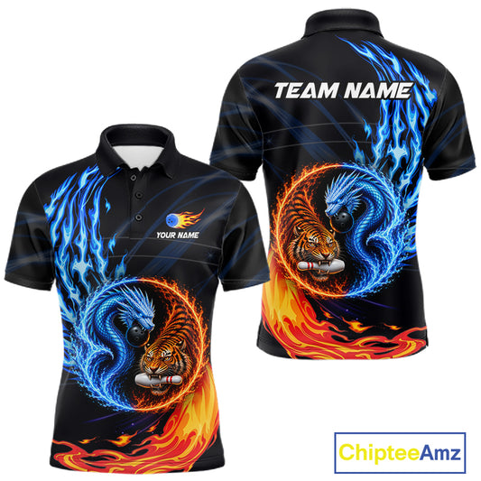 Dragon Tiger men's bowling polo, custom bowling league apparel