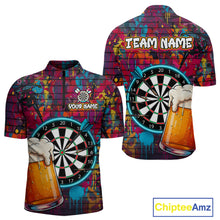 Load image into Gallery viewer, Custom Beers &amp; Dartboard Graffiti Funny Darts Quarter-Zip Shirt For Men Colorful Dart Jerseys NYN1864