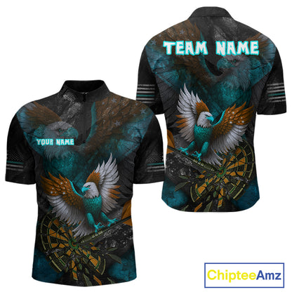 US Flag Eagle Cracked Dartboard Turquoise Men's Darts Shirt Custom Name For Players | Opt2 NYN0691