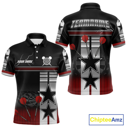 Patriotic Star & Darts Custom Men's Darts Shirt - Black & Red Jersey For Players NYN0451