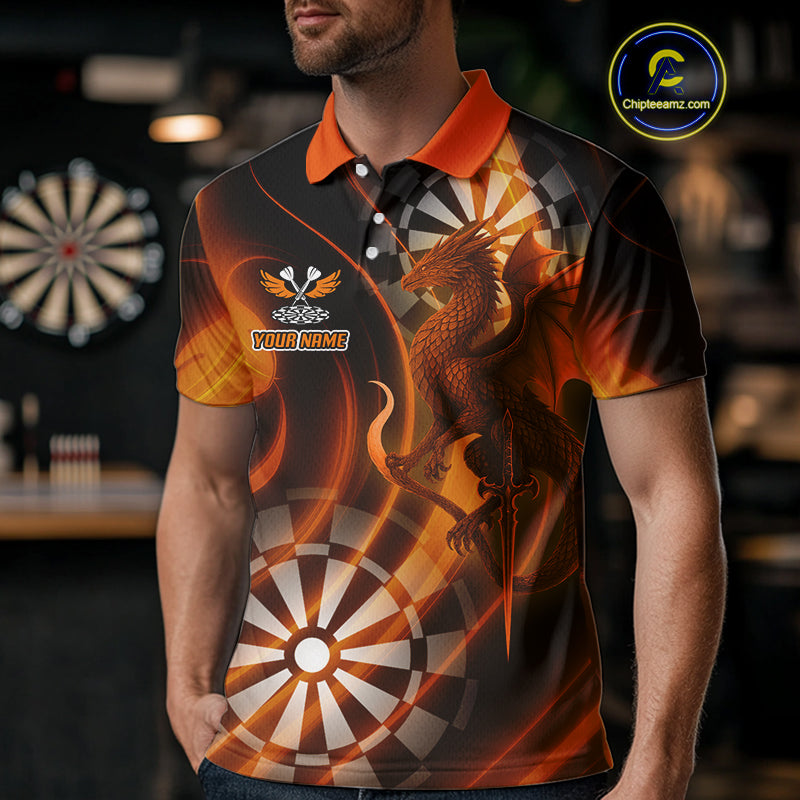 Custom Men's Darts Polo Shirt Dragon And Dartboard - Personalized Name & Team NYN0721