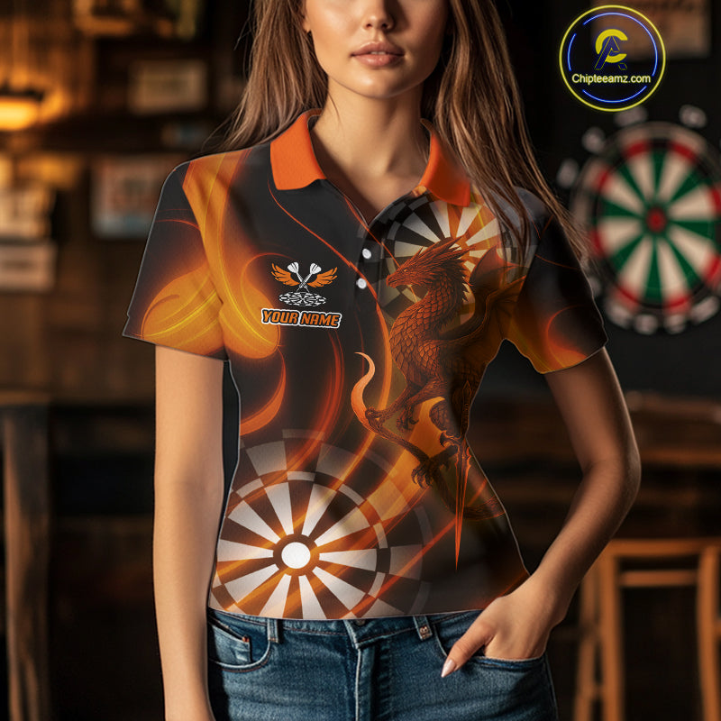 Custom Women's Darts Polo Shirt Dragon And Dartboard - Personalized Name & Team NYN0721