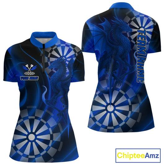 Azure Dragon & Dartboard Custom Darts Quarter-Zip Shirt For Women - Darts Team Jersey NYN0723