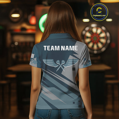 Blue Cracked Dartboard Custom Darts Polo Shirt For Women - Darts Team Jersey NYN0725