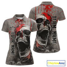 Load image into Gallery viewer, Custom Red Dripping Skull Grunge Polo Dart Shirt For Women Dartboard Outfits Dart Jersey NYN1319
