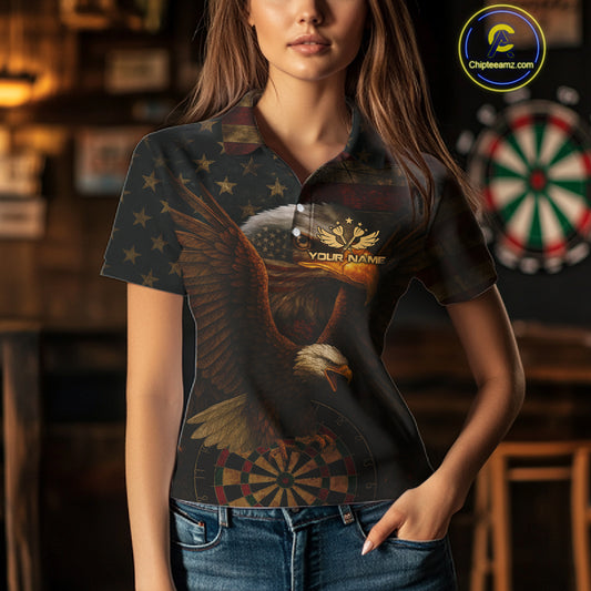 Custom Eagle Grunge Dartboard Polo Dart Shirt For Women US Flag Patriotic Dart Jersey NYN1332