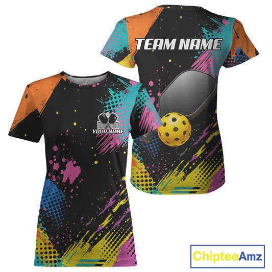 Custom Colorful Grunge Pickleball T-Shirt For Women Yellow Pickleball Ball Jersey NYN1348