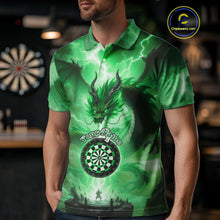 Load image into Gallery viewer, Custom Lightning Green Thunder Dragon Dartboard Polo Dart Shirt For Men, Darts Team Jersey NYN1012