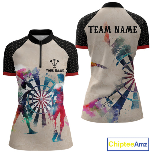 Human Play Darts Custom Colorful Darts Quarter-Zip Shirt For Women - Darts Team Jersey NYN0729