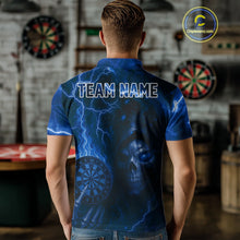 Load image into Gallery viewer, Personalized Blue Flames Skull Dartboard Darts Jersey Custom Men's Skull Darts Polo Shirt NYN1031