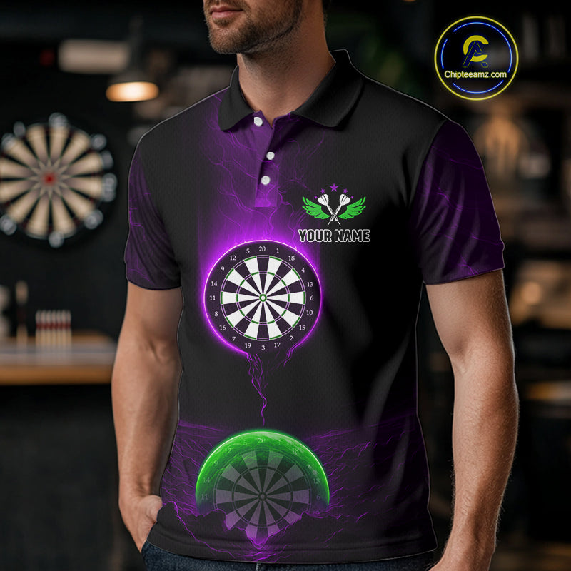 Custom Purple And Green Dartboard Dart Shirt For Men Outfits Polo & 1/4-Zip Darts Jersey NYN1041
