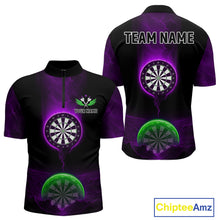 Load image into Gallery viewer, Custom Purple And Green Dartboard Dart Shirt For Men Outfits Polo &amp; 1/4-Zip Darts Jersey NYN1041