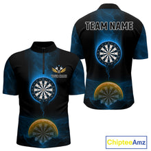Load image into Gallery viewer, Custom Blue And Orange Dartboard Dart Shirt For Men Outfits Polo &amp; 1/4-Zip Darts Jersey NYN1042