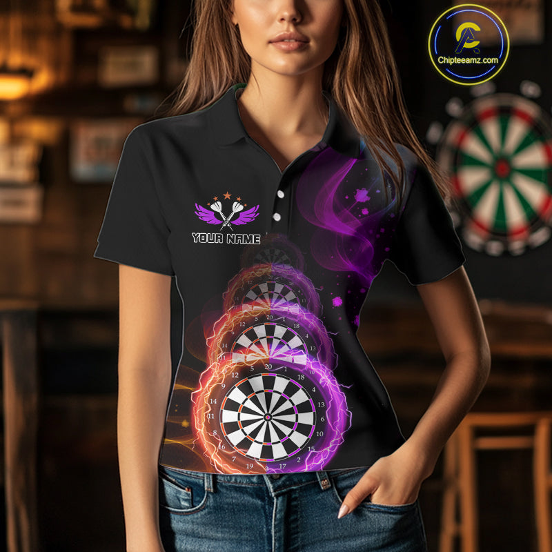 Custom Orange & Purple Lightning Dartboards Dart Shirt For Women, Colorful Dart Jersey NYN1043