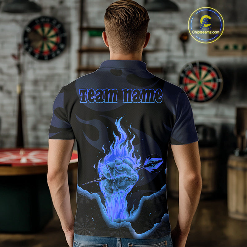 Custom Blue Flaming Dart Arrow Polo & 1/4-Zip Darts Shirts Outfit Darts Jersey For Men NYN1051