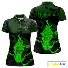 Load image into Gallery viewer, Custom Green Flaming Dart Arrow Polo &amp; 1/4-Zip Darts Shirts Outfit Darts Jersey For Women NYN1052