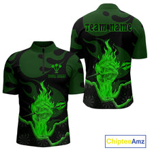 Load image into Gallery viewer, Custom Green Flaming Dart Arrow Polo &amp; 1/4-Zip Darts Shirts Outfit Darts Jersey For Men NYN1052