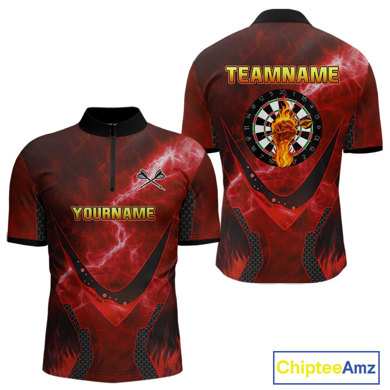 Lightning Red Flame Hand & Darts Men's Darts Shirt - Custom Name For Players NYN0543