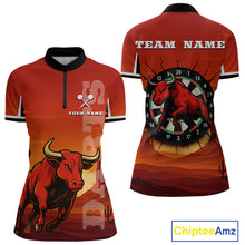 Load image into Gallery viewer, Red Rampage Bull &amp; Cracked Dartboard Women's Darts Shirt - Custom Name For Players NYN0558