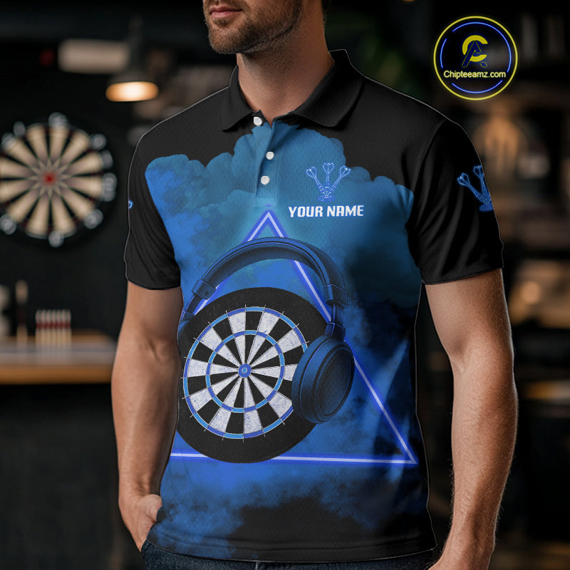 Azure Smoke Headphones Dartboard Funny Darts Shirt For Men - Custom Team Jersey NYN0580