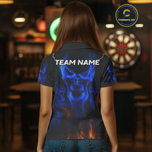 Load image into Gallery viewer, Custom Women's Darts Polo Jersey Flaming Blue Skull Dartboard For Darts Team NYN0773