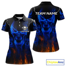 Load image into Gallery viewer, Custom Women's Darts Polo Jersey Flaming Blue Skull Dartboard For Darts Team NYN0773